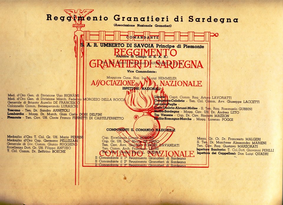 Associazione nazionale - Comando nazionale nel 1941. Tratto dal Calendario del 1941 della Divisione Granatieri di Sardegna 